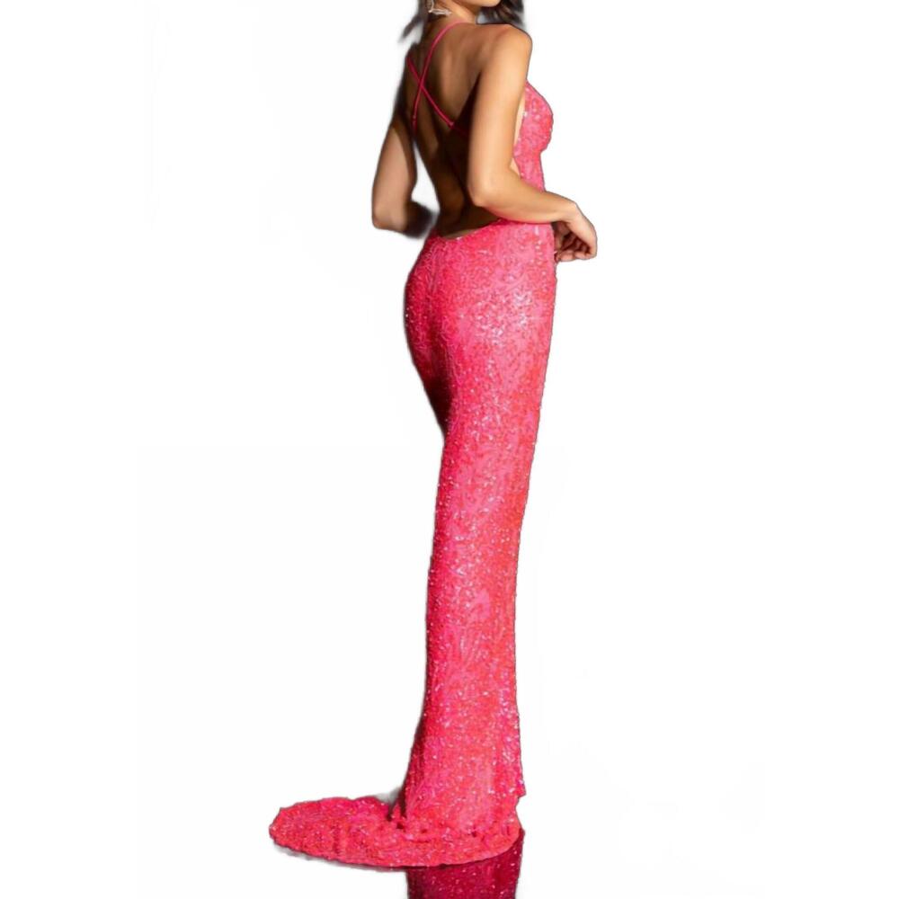 NEW ALETA sequin x back gown in bright pink - Picture 2 of 2